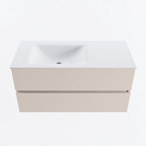 MONDIAZ VICA 100cm badmeubel onderkast Linen 2 lades. Wastafel CLOUD links zonder kraangat, kleur Talc.