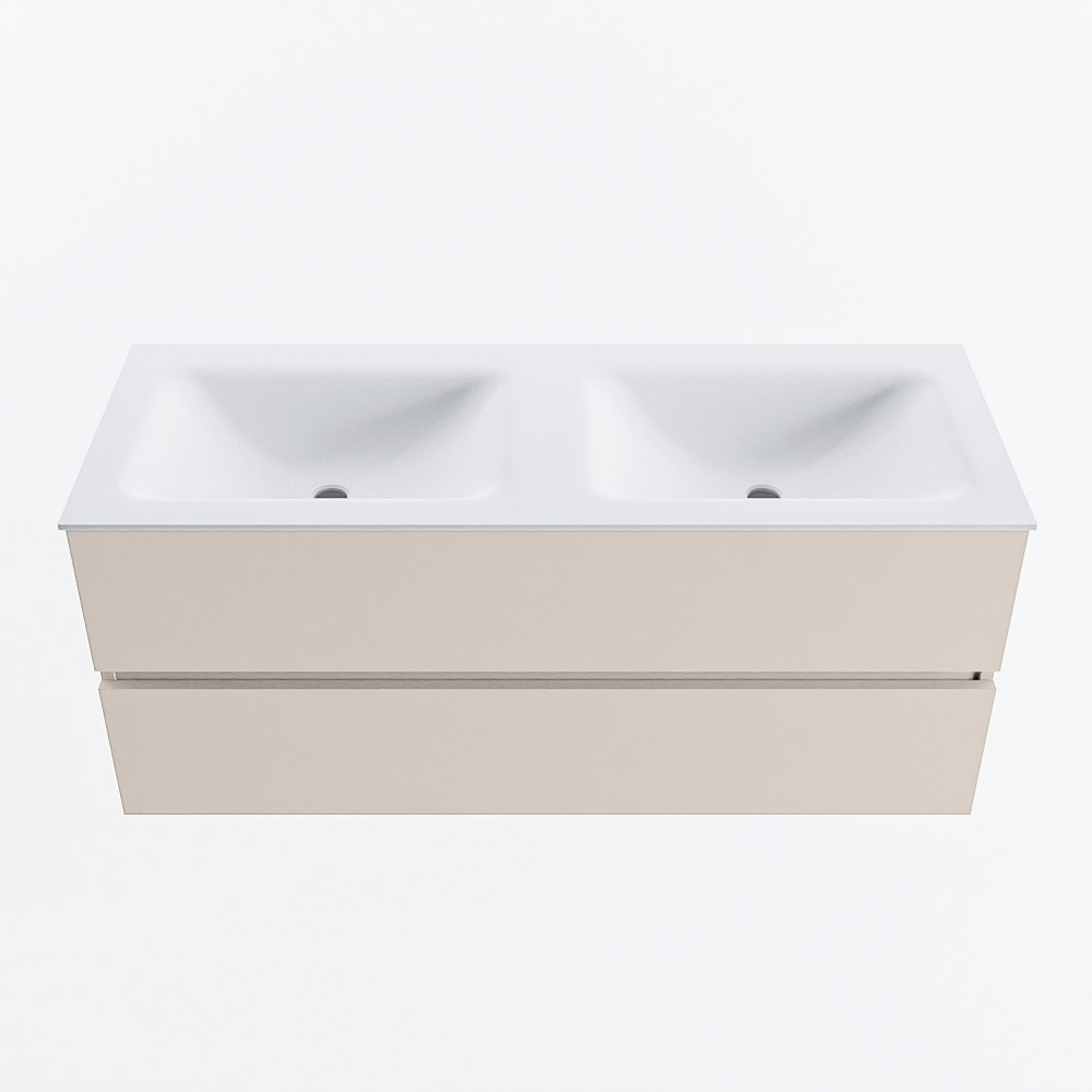 MONDIAZ VICA 120cm badmeubel onderkast Linen 2 lades. Wastafel CLOUD dubbel 2 kraangaten, kleur Talc.