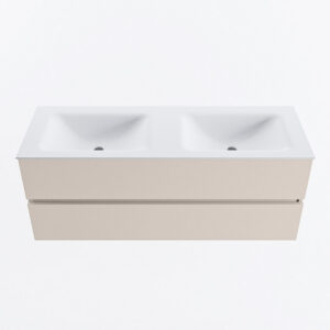 MONDIAZ VICA 130cm badmeubel onderkast Linen 2 lades. Wastafel CLOUD dubbel 2 kraangaten, kleur Talc.