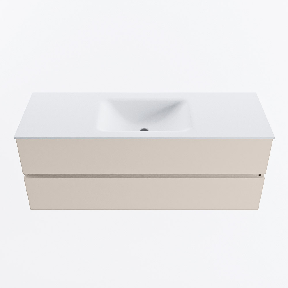 MONDIAZ VICA 130cm badmeubel onderkast Linen 2 lades. Wastafel CLOUD midden zonder kraangat, kleur Talc.