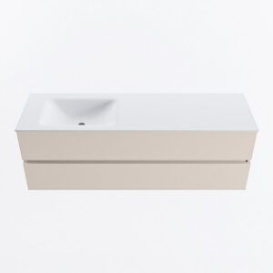 MONDIAZ VICA 150cm badmeubel onderkast Linen 2 lades. Wastafel CLOUD links 1 kraangat, kleur Talc.