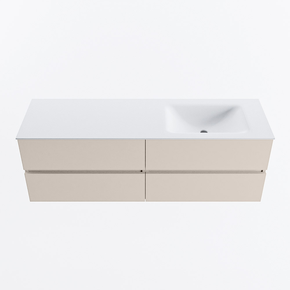MONDIAZ VICA 150cm badmeubel onderkast Linen 4 lades. Wastafel CLOUD rechts 1 kraangat, kleur Talc.