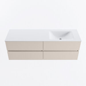 MONDIAZ VICA 150cm badmeubel onderkast Linen 4 lades. Wastafel CLOUD rechts zonder kraangat, kleur Talc.