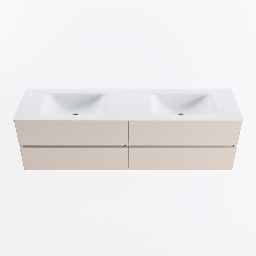 MONDIAZ VICA 170cm badmeubel onderkast Linen 4 lades. Wastafel CLOUD dubbel 2 kraangaten, kleur Talc.