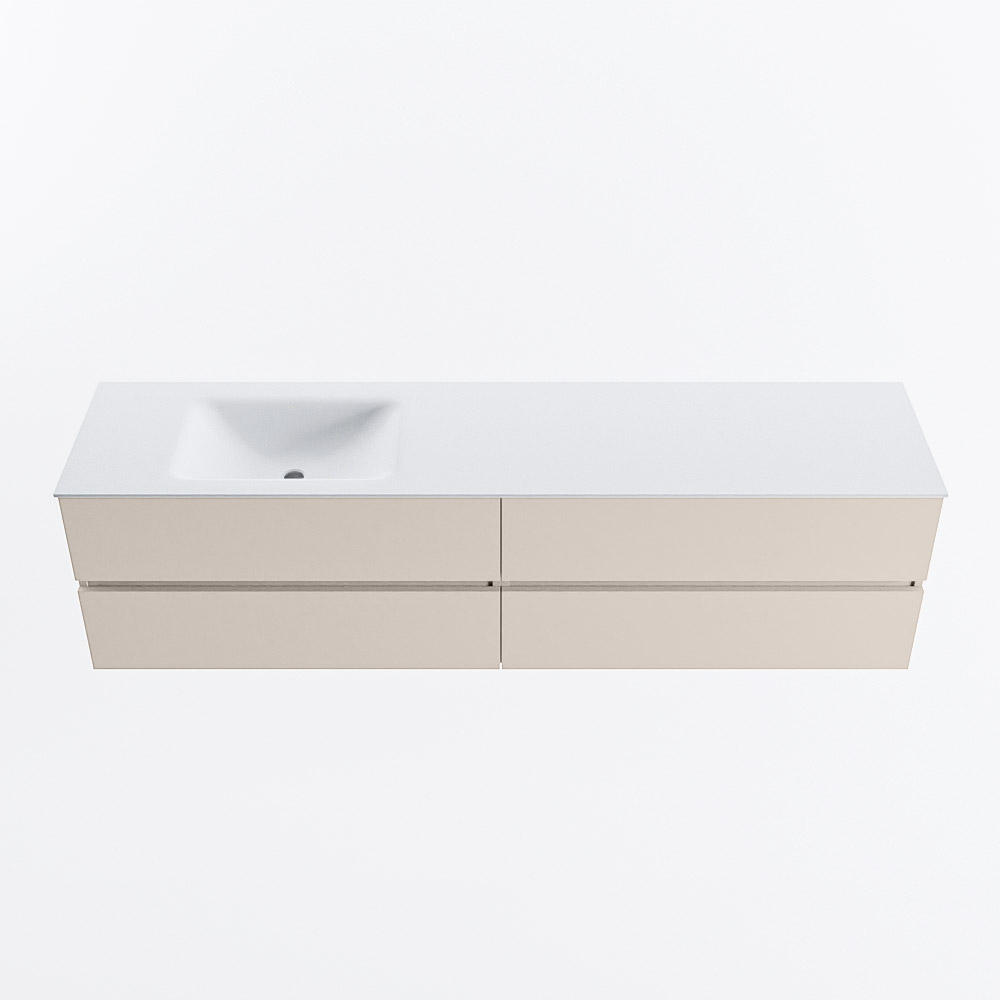 MONDIAZ VICA 190cm badmeubel onderkast Linen 4 lades. Wastafel CLOUD links 1 kraangat, kleur Talc.