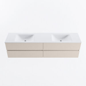 MONDIAZ VICA 190cm badmeubel onderkast Linen 4 lades. Wastafel CLOUD dubbel 2 kraangaten, kleur Talc.