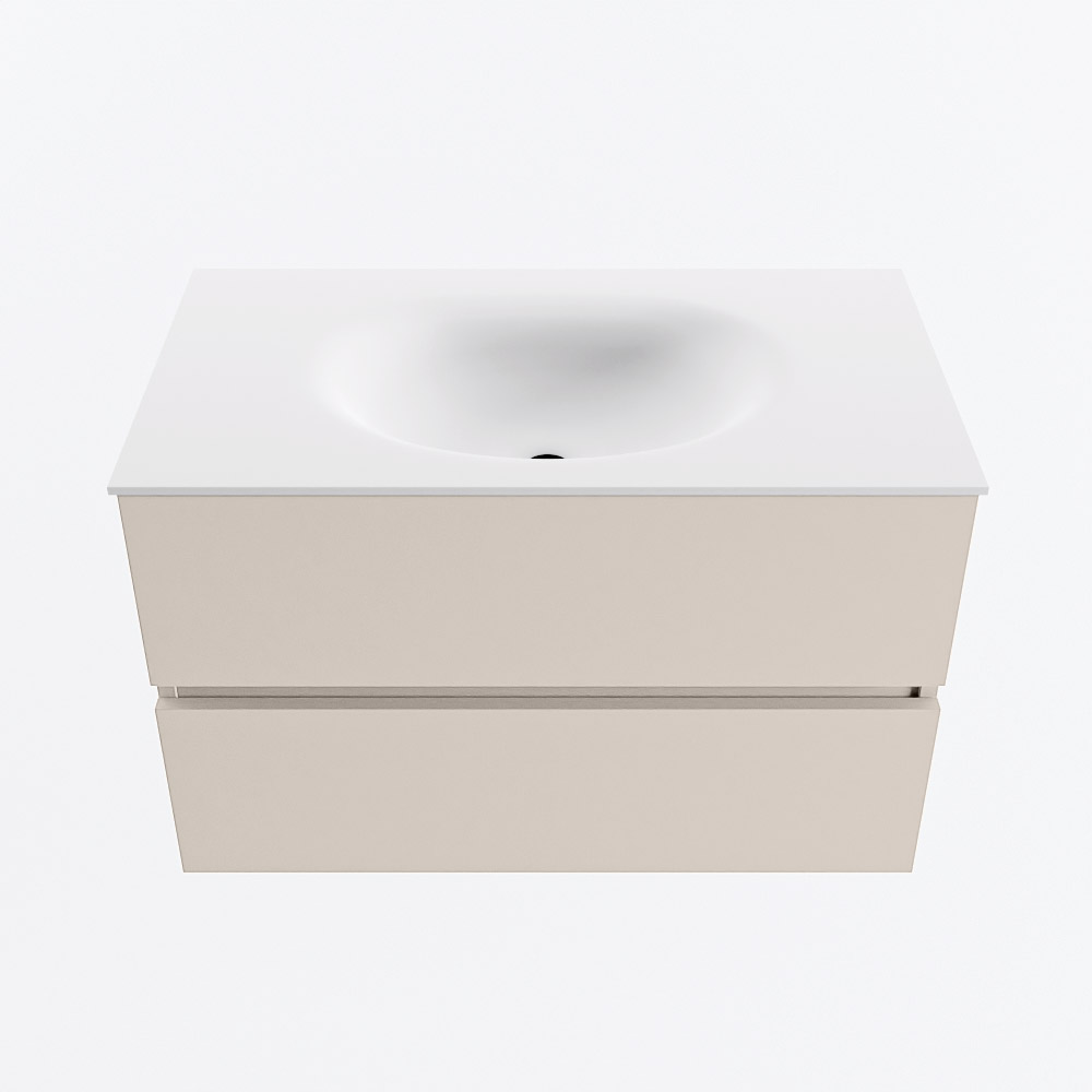 MONDIAZ VICA 80cm badmeubel onderkast Linen 2 lades. Wastafel MOON midden zonder kraangat, kleur Talc.