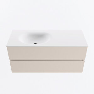 MONDIAZ VICA 110cm badmeubel onderkast Linen 2 lades. Wastafel MOON links zonder kraangat, kleur Talc.