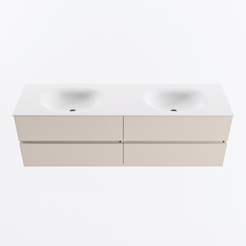 MONDIAZ VICA 160cm badmeubel onderkast Linen 4 lades. Wastafel MOON dubbel 2 kraangaten, kleur Talc.