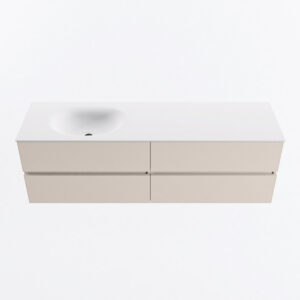 MONDIAZ VICA 160cm badmeubel onderkast Linen 4 lades. Wastafel MOON links zonder kraangat, kleur Talc.