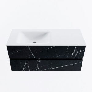MONDIAZ VICA 110cm badmeubel onderkast Marquina 2 lades. Wastafel CLOUD links 1 kraangat, kleur Talc.