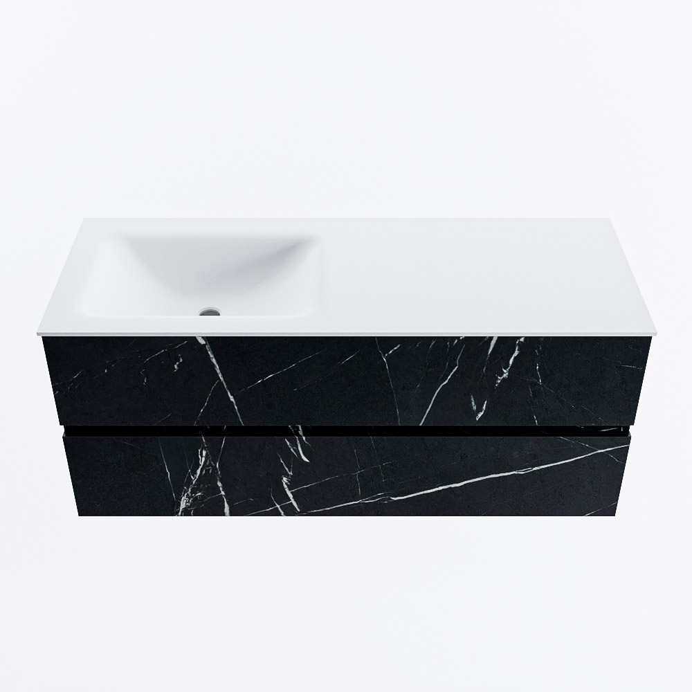 MONDIAZ VICA 120cm badmeubel onderkast Marquina 2 lades. Wastafel CLOUD links zonder kraangat, kleur Talc.