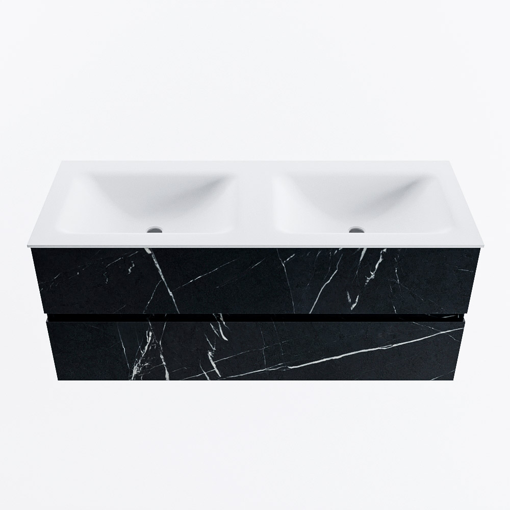 MONDIAZ VICA 120cm badmeubel onderkast Marquina 2 lades. Wastafel CLOUD dubbel zonder kraangat, kleur Talc.