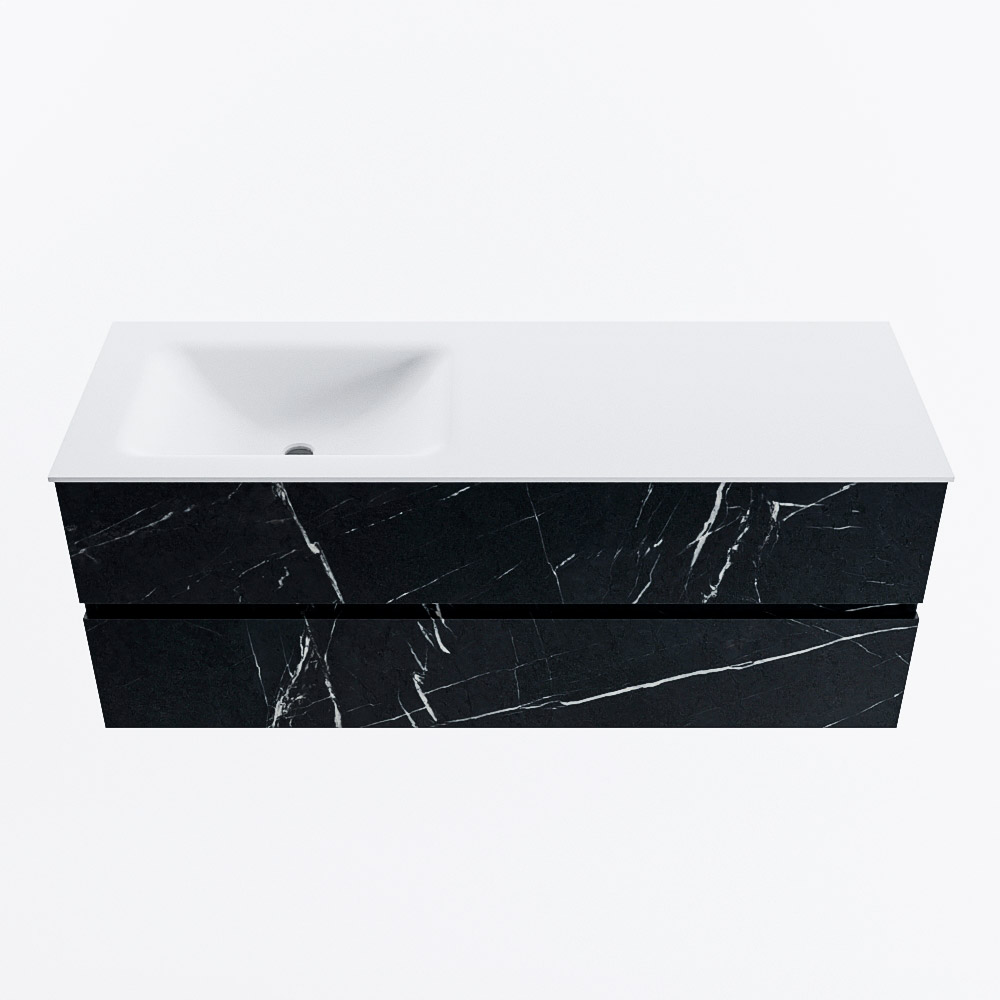 MONDIAZ VICA 130cm badmeubel onderkast Marquina 2 lades. Wastafel CLOUD links 1 kraangat, kleur Talc.