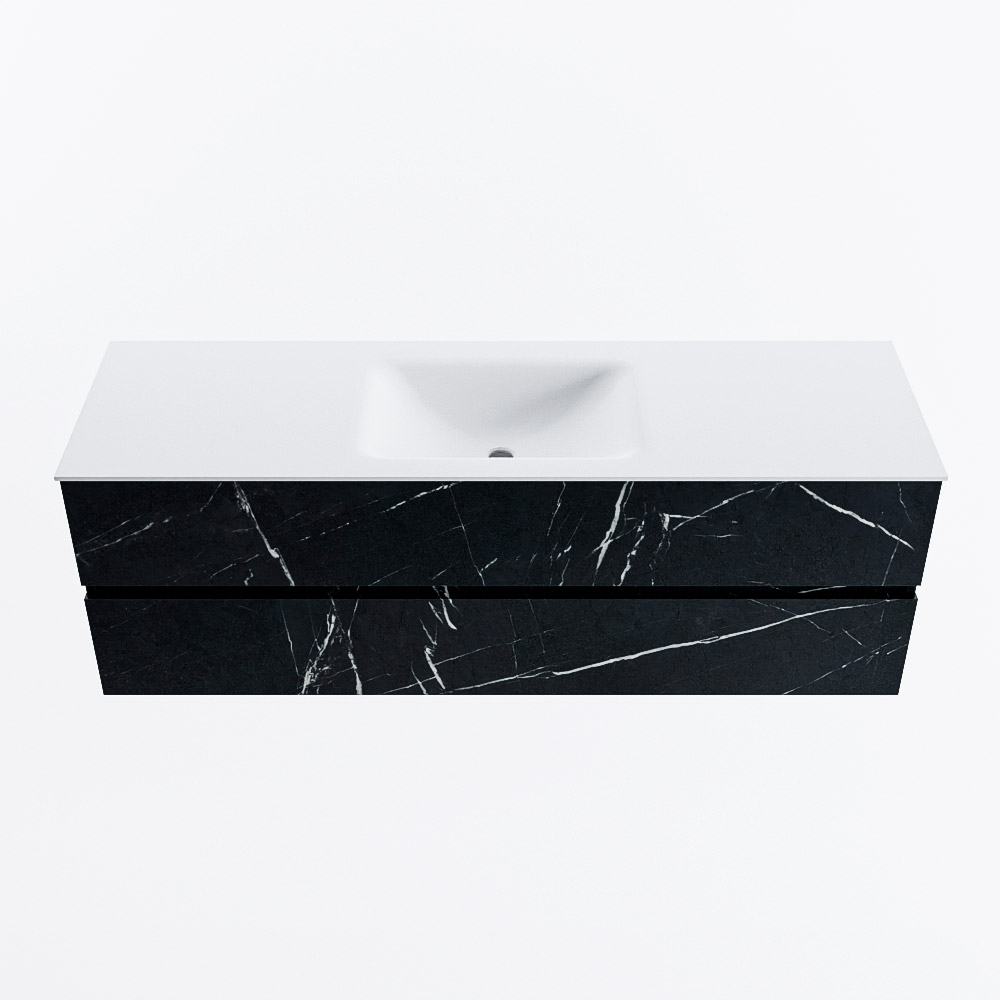 MONDIAZ VICA 150cm badmeubel onderkast Marquina 2 lades. Wastafel CLOUD midden zonder kraangat, kleur Talc.
