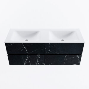 MONDIAZ VICA 130cm badmeubel onderkast Marquina 4 lades. Wastafel CLOUD dubbel 2 kraangaten, kleur Talc.