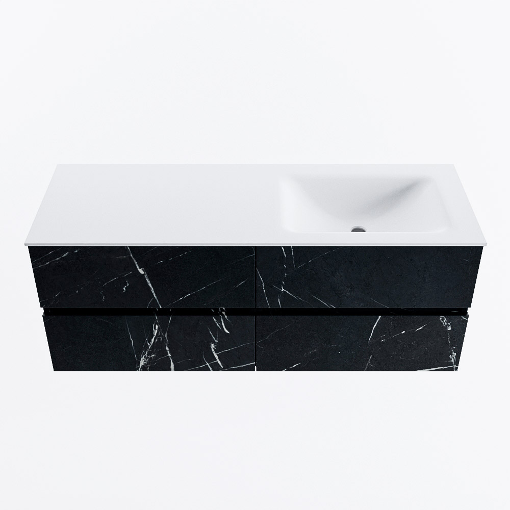 MONDIAZ VICA 130cm badmeubel onderkast Marquina 4 lades. Wastafel CLOUD rechts zonder kraangat, kleur Talc.