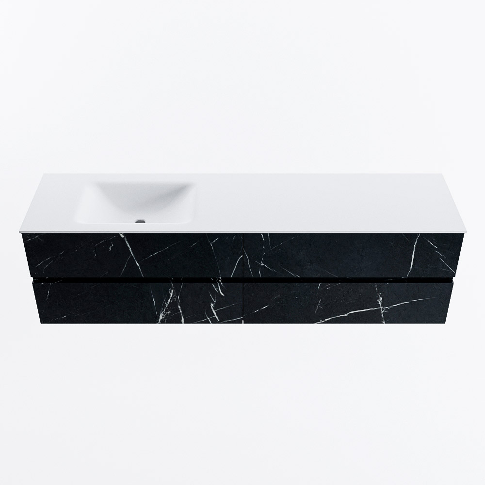 MONDIAZ VICA 180cm badmeubel onderkast Marquina 4 lades. Wastafel CLOUD links zonder kraangat, kleur Talc.