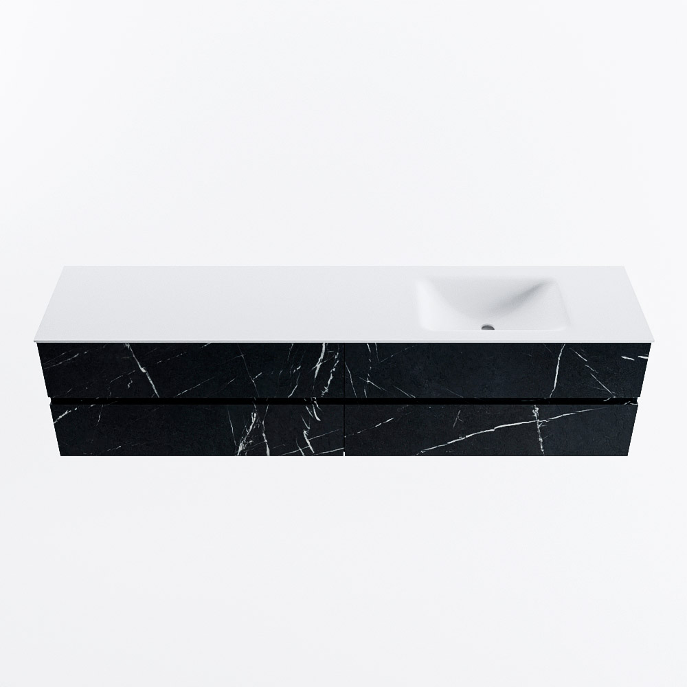 MONDIAZ VICA 200cm badmeubel onderkast Marquina 4 lades. Wastafel CLOUD rechts 1 kraangat, kleur Talc.
