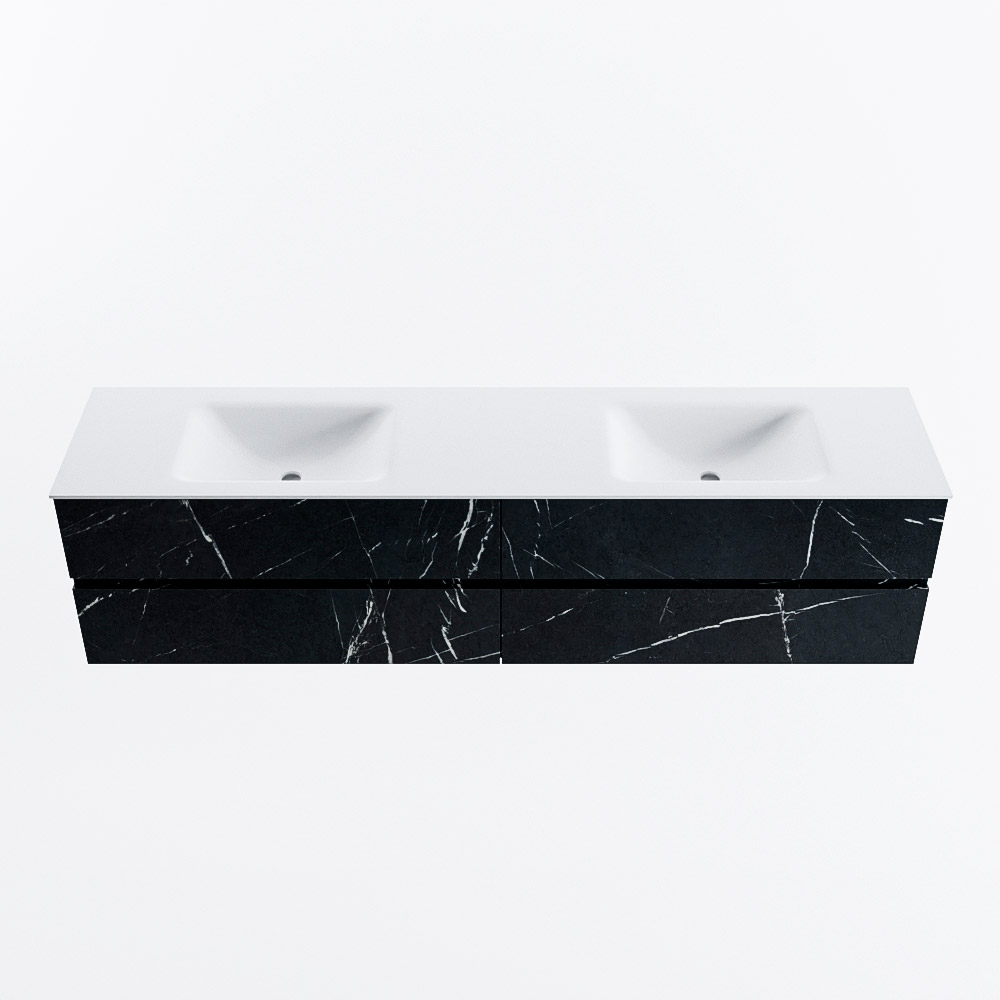 MONDIAZ VICA 200cm badmeubel onderkast Marquina 4 lades. Wastafel CLOUD dubbel 2 kraangaten, kleur Talc.