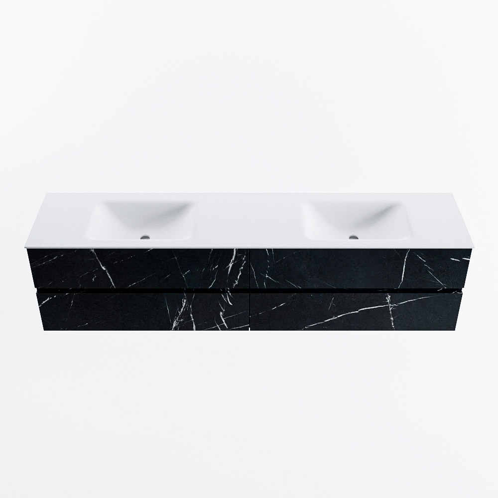 MONDIAZ VICA 200cm badmeubel onderkast Marquina 4 lades. Wastafel CLOUD dubbel zonder kraangat, kleur Talc.