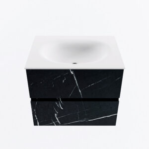 MONDIAZ VICA 60cm badmeubel onderkast Marquina 2 lades. Wastafel MOON midden 1 kraangat, kleur Talc.