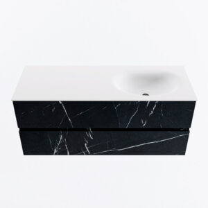 MONDIAZ VICA 120cm badmeubel onderkast Marquina 2 lades. Wastafel MOON rechts 1 kraangat, kleur Talc.