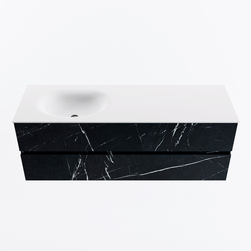 MONDIAZ VICA 140cm badmeubel onderkast Marquina 2 lades. Wastafel MOON links zonder kraangat, kleur Talc.