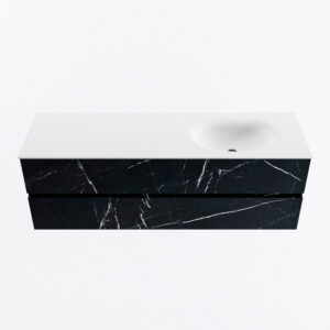 MONDIAZ VICA 150cm badmeubel onderkast Marquina 2 lades. Wastafel MOON rechts 1 kraangat, kleur Talc.