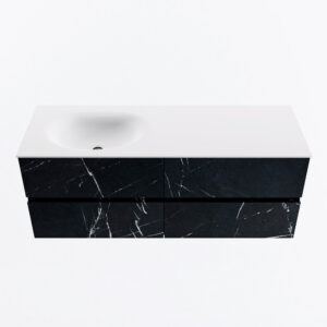 MONDIAZ VICA 130cm badmeubel onderkast Marquina 4 lades. Wastafel MOON links zonder kraangat, kleur Talc.