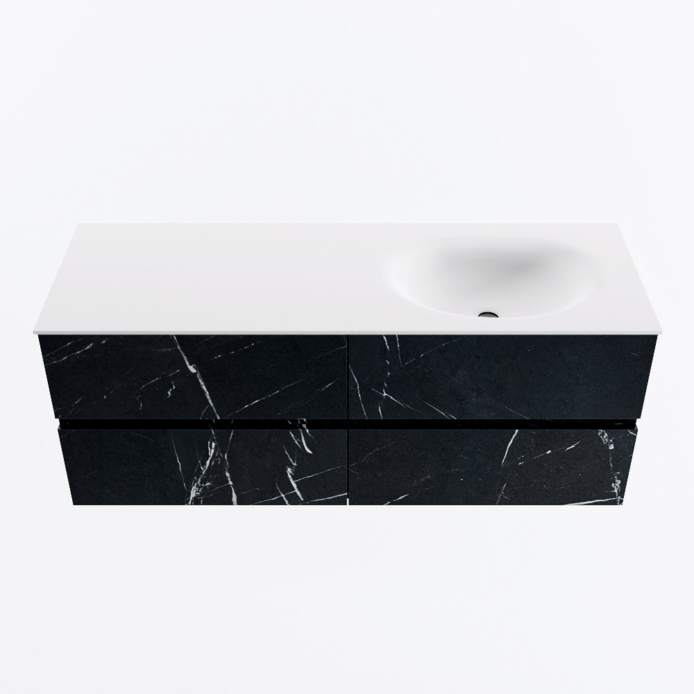 MONDIAZ VICA 130cm badmeubel onderkast Marquina 4 lades. Wastafel MOON rechts zonder kraangat, kleur Talc.