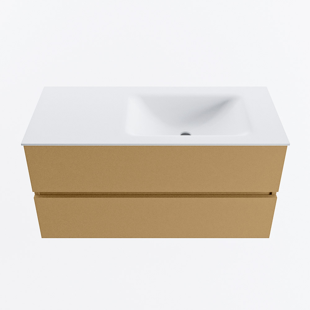 MONDIAZ VICA 100cm badmeubel onderkast Oro 2 lades. Wastafel CLOUD rechts zonder kraangat, kleur Talc.