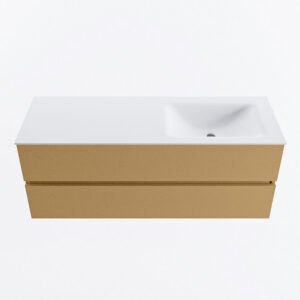 MONDIAZ VICA 130cm badmeubel onderkast Oro 2 lades. Wastafel CLOUD rechts zonder kraangat, kleur Talc.