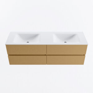 MONDIAZ VICA 150cm badmeubel onderkast Oro 4 lades. Wastafel CLOUD dubbel 2 kraangaten, kleur Talc.