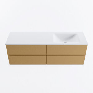 MONDIAZ VICA 150cm badmeubel onderkast Oro 4 lades. Wastafel CLOUD rechts zonder kraangat, kleur Talc.