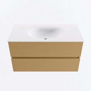 MONDIAZ VICA 90cm badmeubel onderkast Oro 2 lades. Wastafel MOON midden zonder kraangat, kleur Talc.