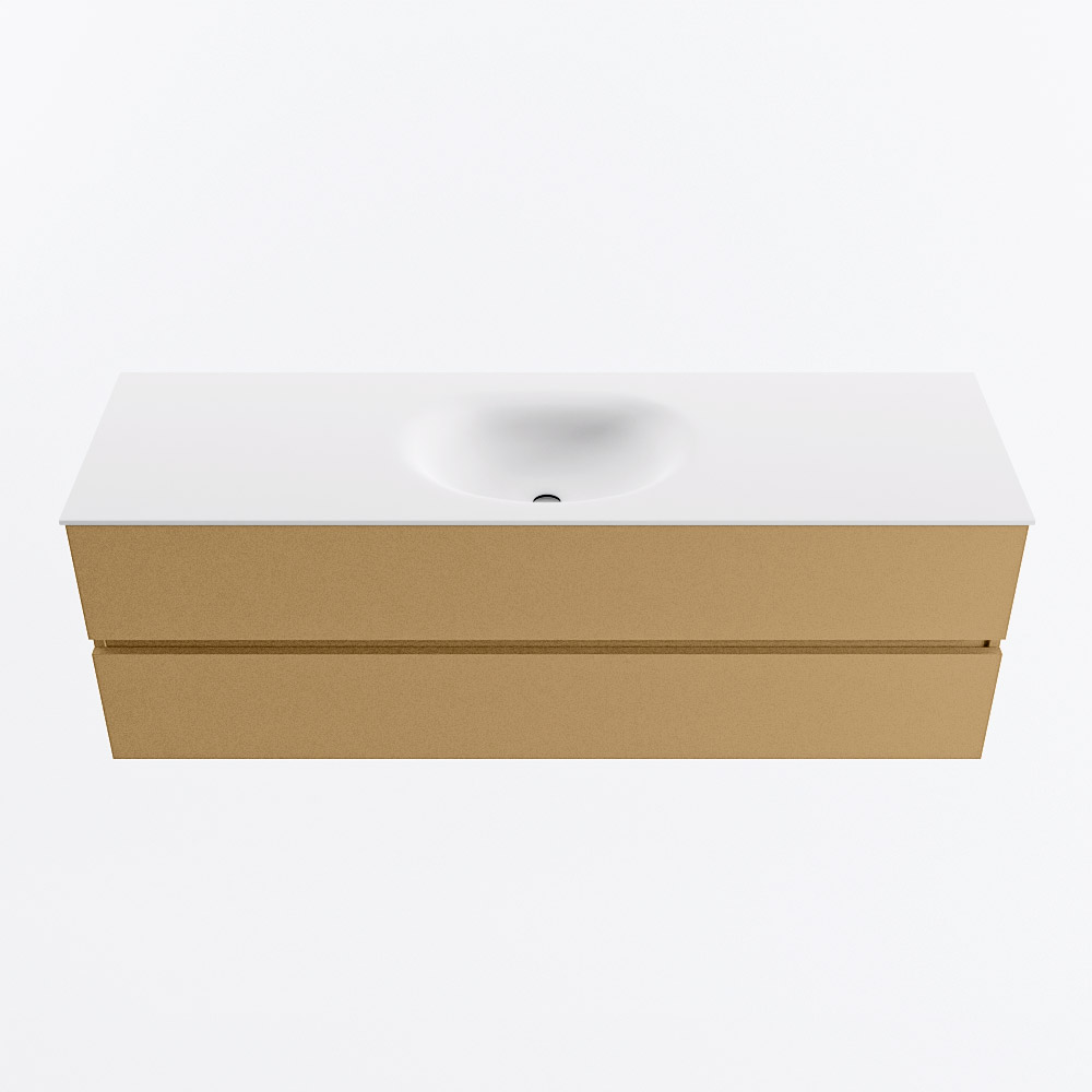 MONDIAZ VICA 150cm badmeubel onderkast Oro 2 lades. Wastafel MOON midden zonder kraangat, kleur Talc.