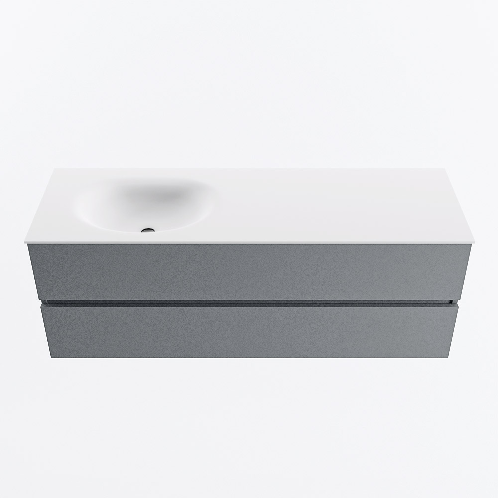 MONDIAZ VICA 140cm badmeubel onderkast Plata 2 lades. Wastafel MOON links zonder kraangat, kleur Talc.