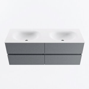 MONDIAZ VICA 130cm badmeubel onderkast Plata 4 lades. Wastafel MOON dubbel 2 kraangaten, kleur Talc.