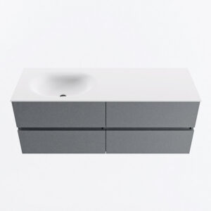 MONDIAZ VICA 130cm badmeubel onderkast Plata 4 lades. Wastafel MOON links zonder kraangat, kleur Talc.