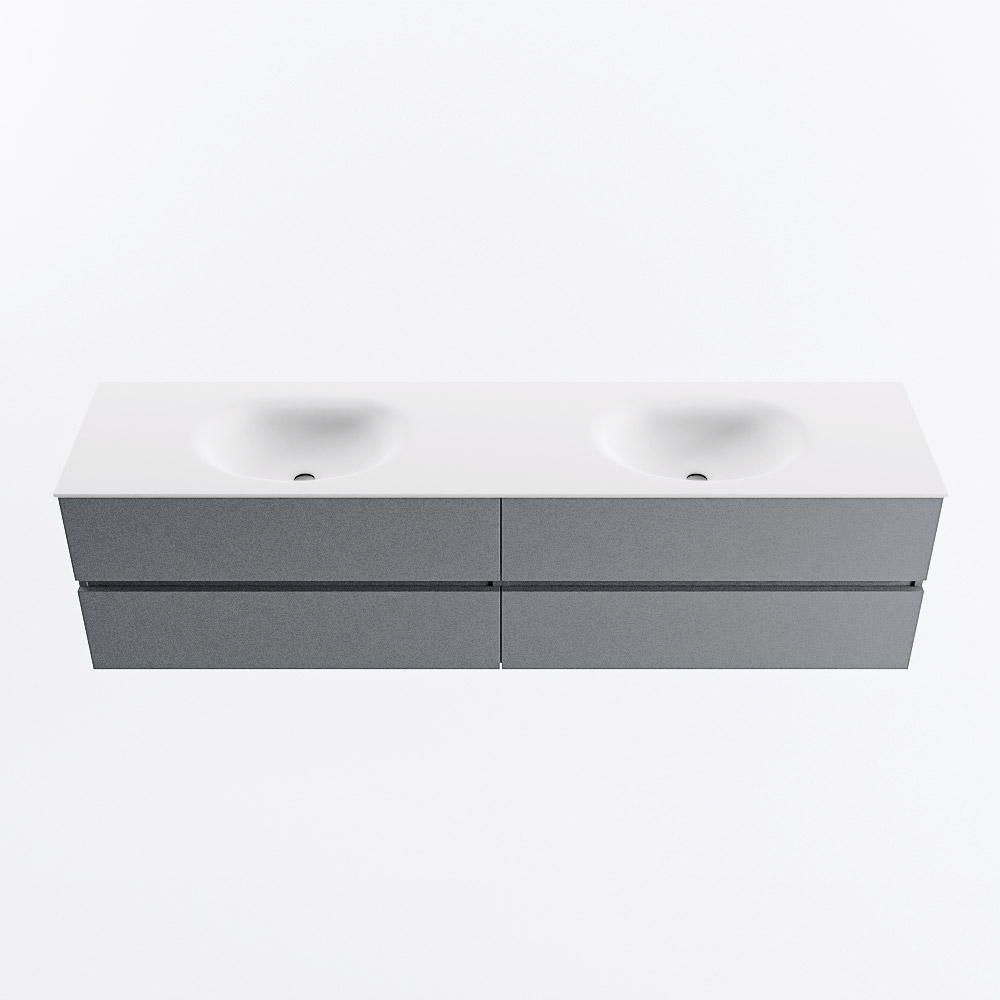 MONDIAZ VICA 190cm badmeubel onderkast Plata 4 lades. Wastafel MOON dubbel 2 kraangaten, kleur Talc.