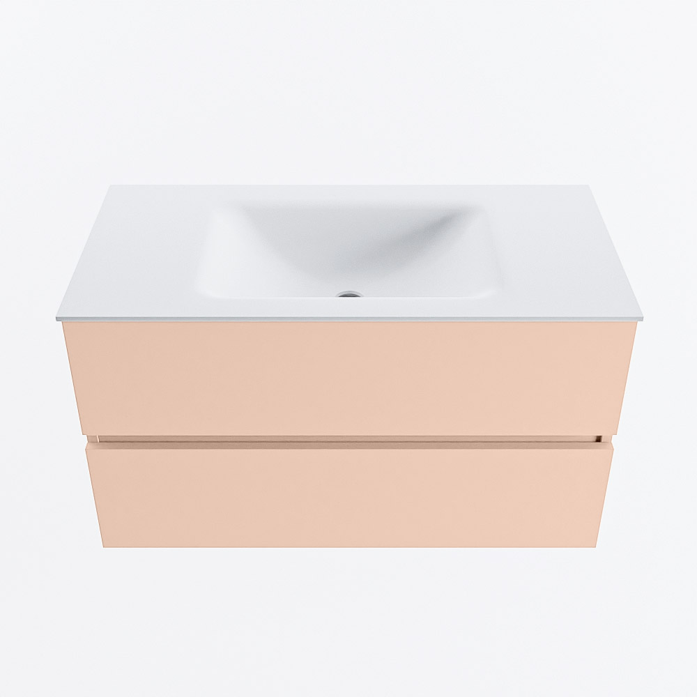 MONDIAZ VICA 90cm badmeubel onderkast Rosee 2 lades. Wastafel CLOUD midden 1 kraangat, kleur Talc.