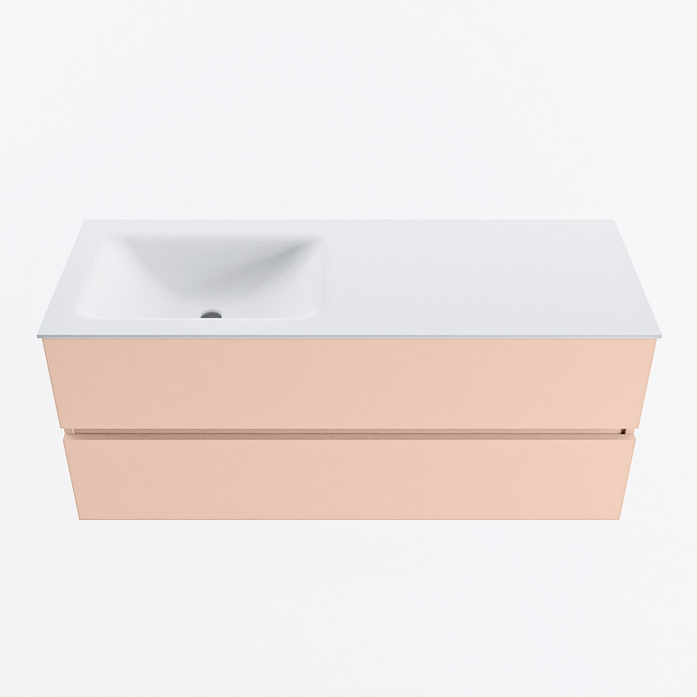 MONDIAZ VICA 120cm badmeubel onderkast Rosee 2 lades. Wastafel CLOUD links zonder kraangat, kleur Talc.