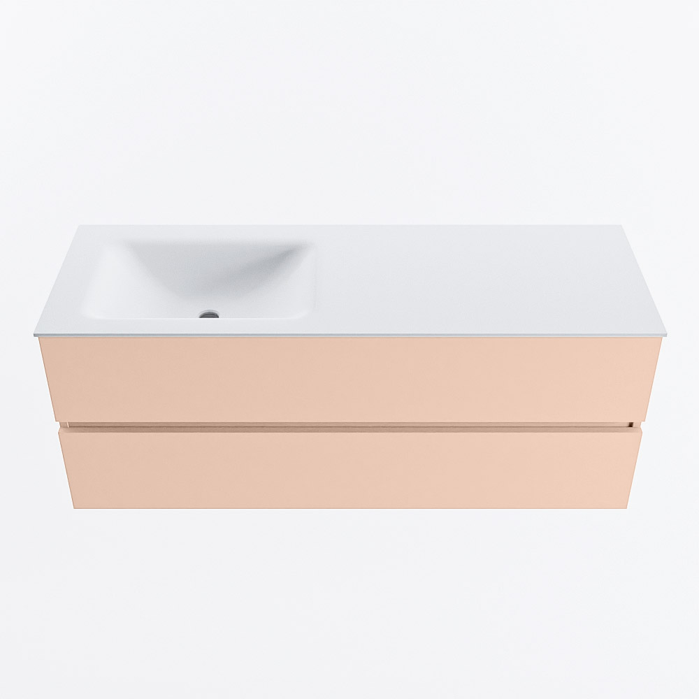 MONDIAZ VICA 130cm badmeubel onderkast Rosee 2 lades. Wastafel CLOUD links 1 kraangat, kleur Talc.