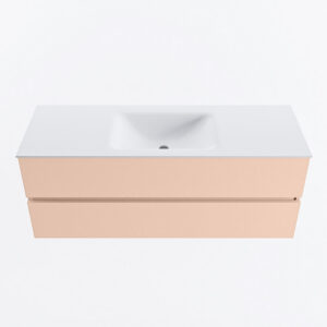 MONDIAZ VICA 130cm badmeubel onderkast Rosee 2 lades. Wastafel CLOUD midden zonder kraangat, kleur Talc.
