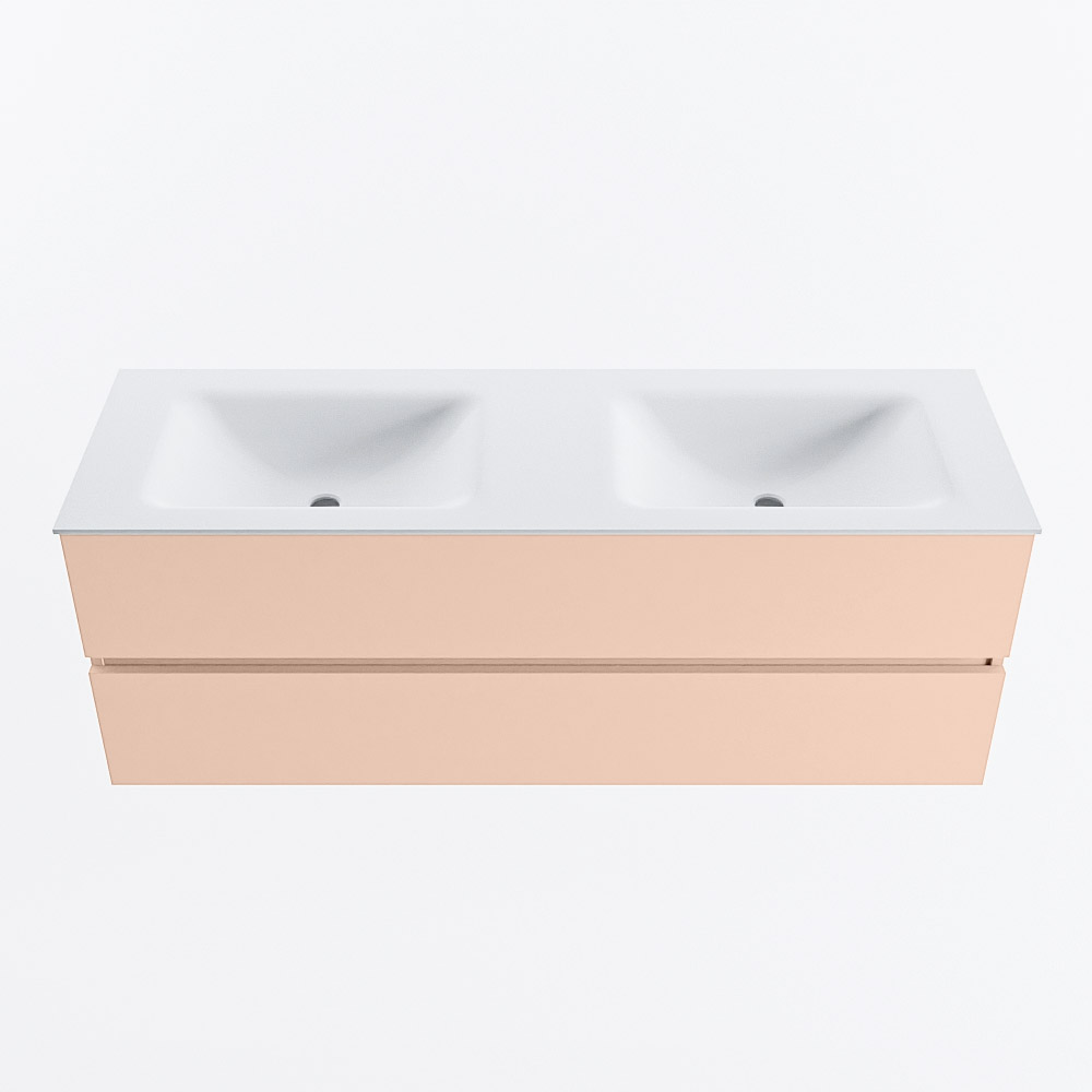 MONDIAZ VICA 140cm badmeubel onderkast Rosee 2 lades. Wastafel CLOUD dubbel 2 kraangaten, kleur Talc.