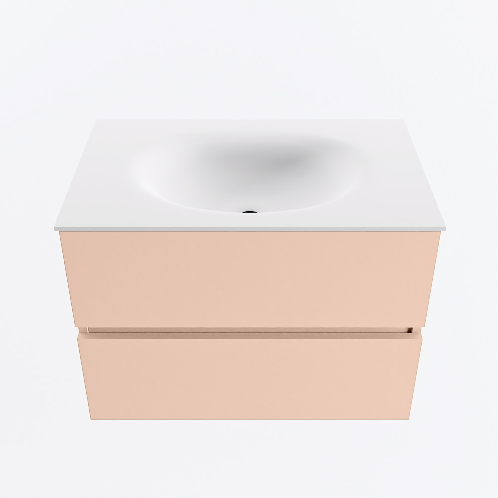 MONDIAZ VICA 70cm badmeubel onderkast Rosee 2 lades. Wastafel MOON midden zonder kraangat, kleur Talc.