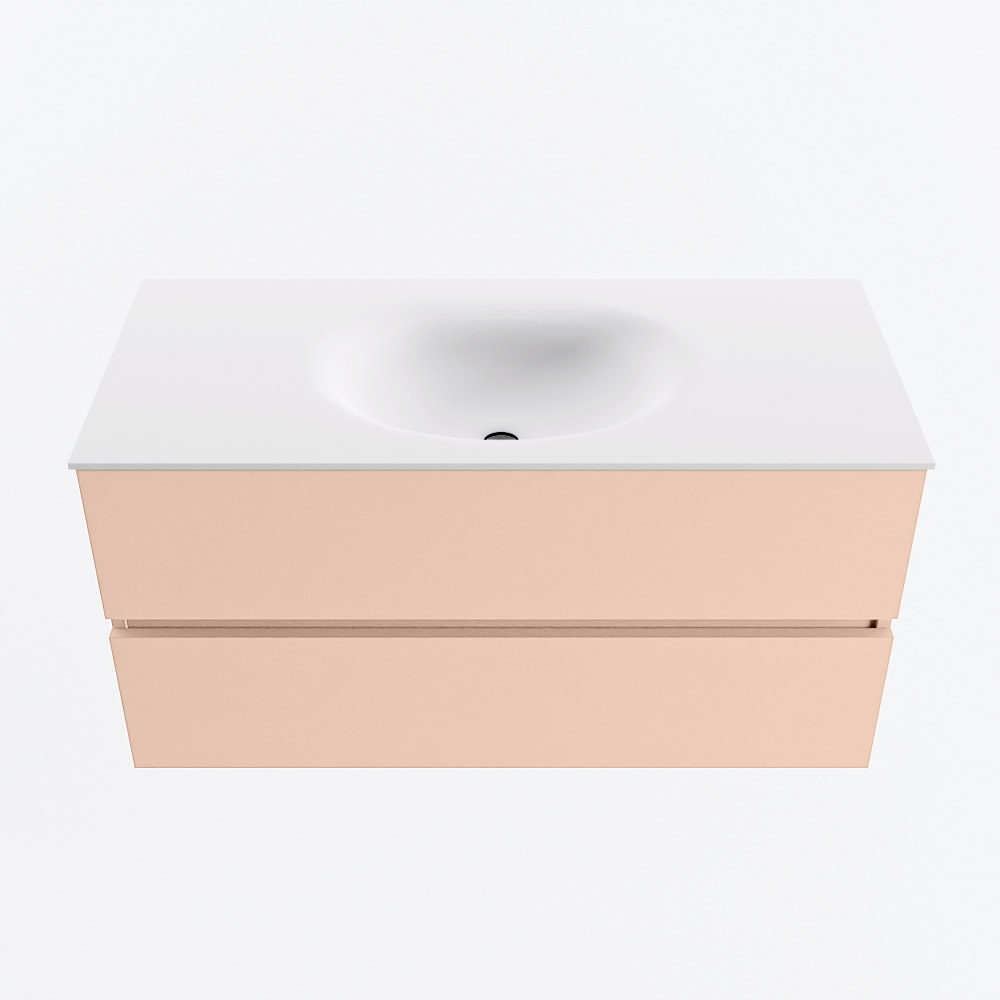 MONDIAZ VICA 100cm badmeubel onderkast Rosee 2 lades. Wastafel MOON midden 1 kraangat, kleur Talc.