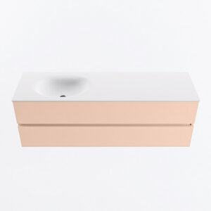 MONDIAZ VICA 150cm badmeubel onderkast Rosee 2 lades. Wastafel MOON links 1 kraangat, kleur Talc.