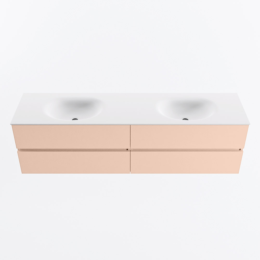 MONDIAZ VICA 180cm badmeubel onderkast Rosee 4 lades. Wastafel MOON dubbel zonder kraangat, kleur Talc.